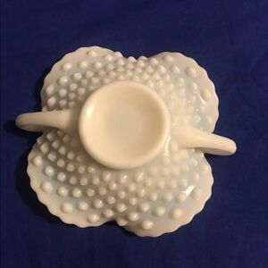 Fenton Opalescent Hobnail White Milk Glass Candy Dish Handles Scalloped Edge